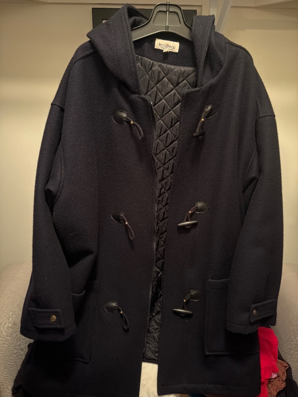 Vintage Le Chateau oversized Navy Wool Blend Coat with Hood - large